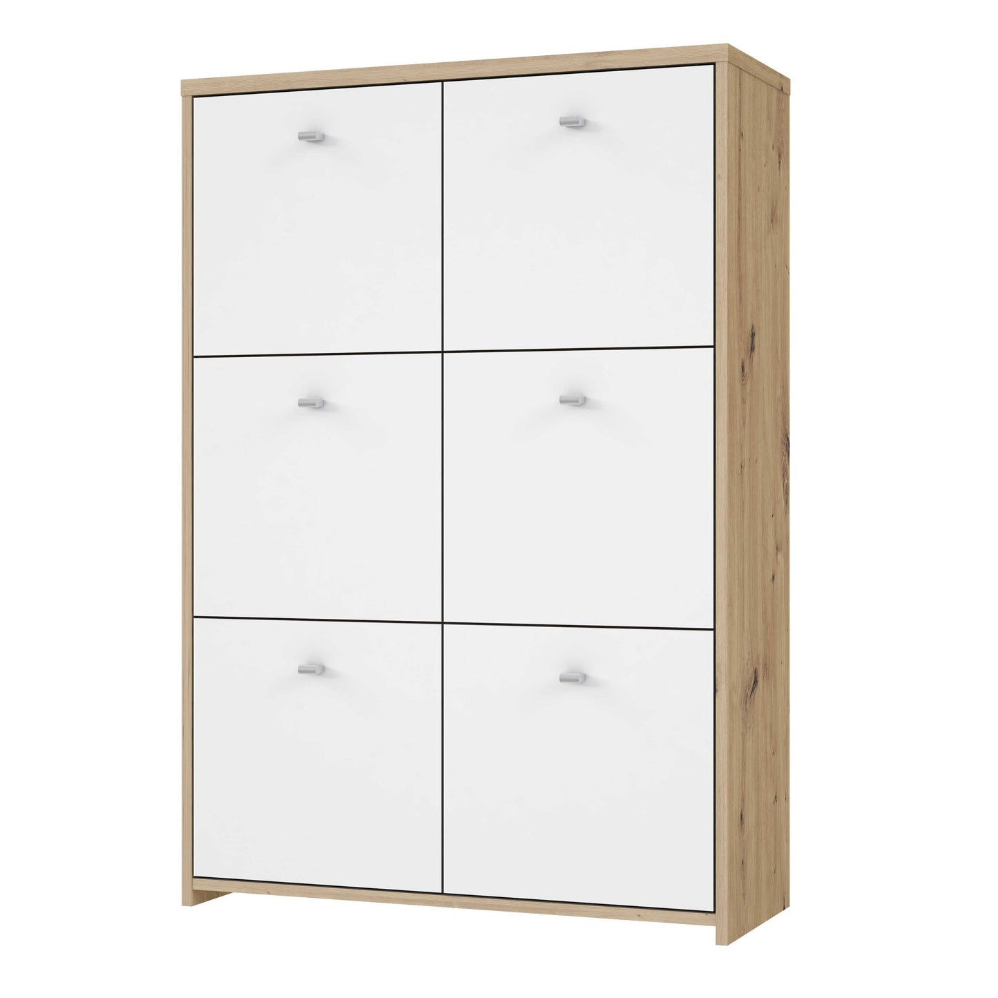 Willowmere White and Artisan Oak Wood Chest Storage Cabinet 6 Doors