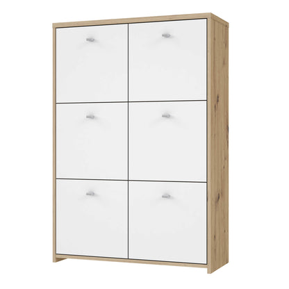 Willowmere White and Artisan Oak Wood Chest Storage Cabinet 6 Doors