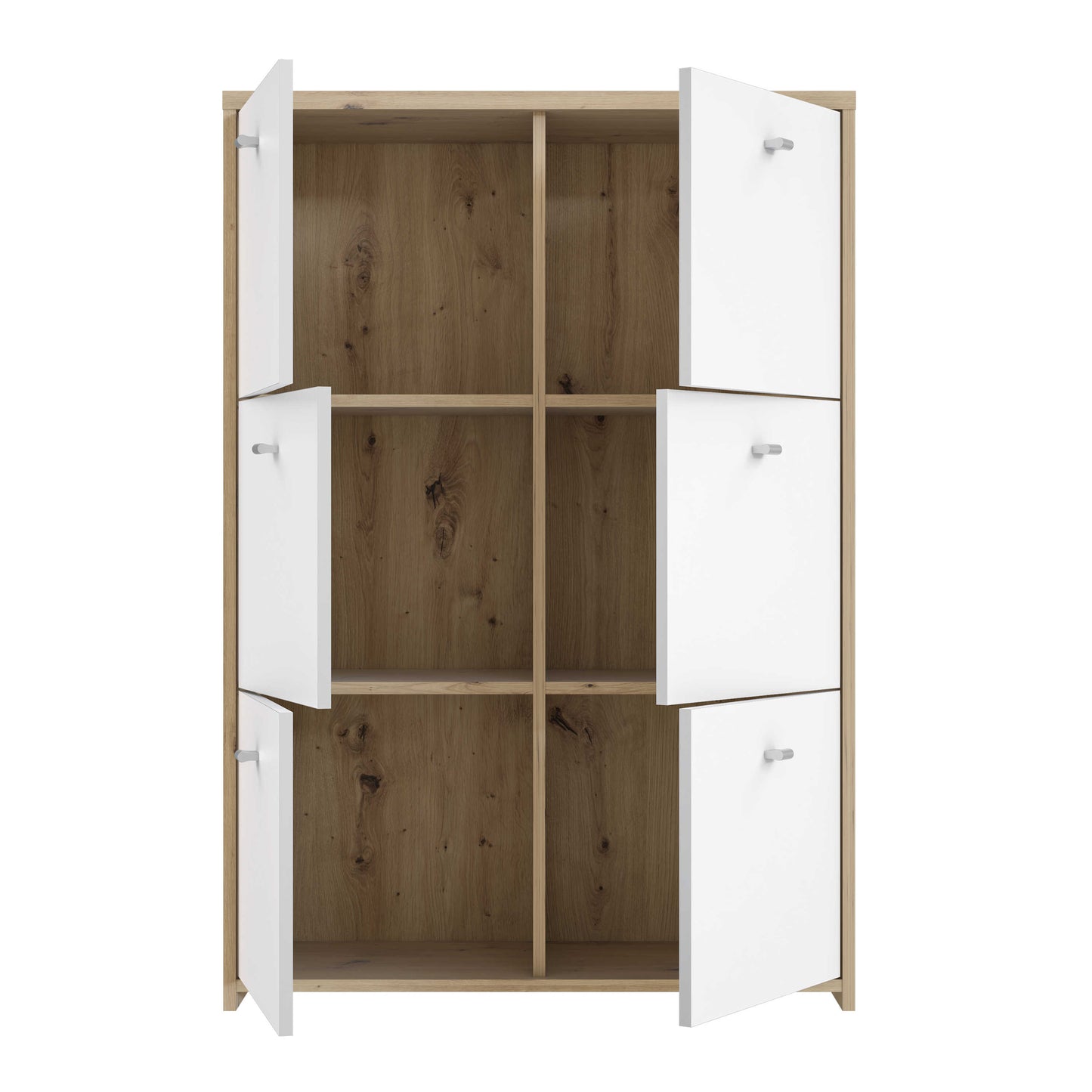 Willowmere White and Artisan Oak Wood Chest Storage Cabinet 6 Doors