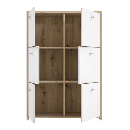 Willowmere White and Artisan Oak Wood Chest Storage Cabinet 6 Doors