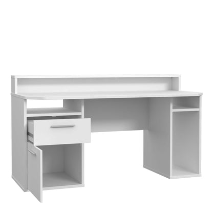 Valencia White Gaming Desk with LED Strip Lighting and Storage Features