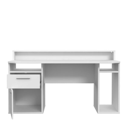 Valencia White Gaming Desk with LED Strip Lighting and Storage Features