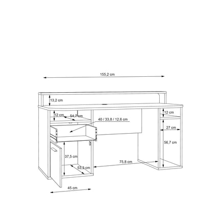 Valencia White Gaming Desk with LED Strip Lighting and Storage Features