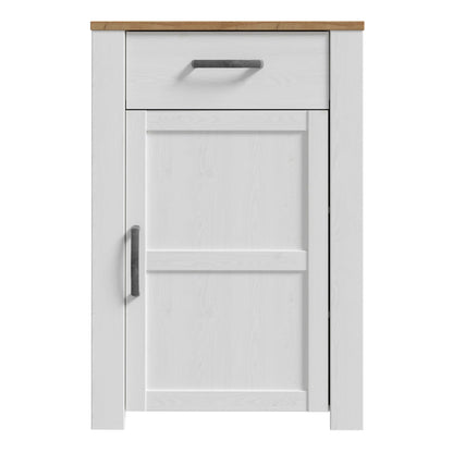Kyoto White and Natural Oak Wood 1 Door 1 Drawer Shoe Cabinet