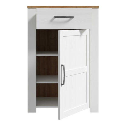 Kyoto White and Natural Oak Wood 1 Door 1 Drawer Shoe Cabinet