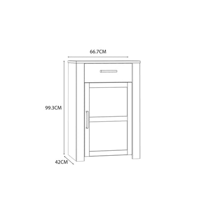 Kyoto White and Natural Oak Wood 1 Door 1 Drawer Shoe Cabinet
