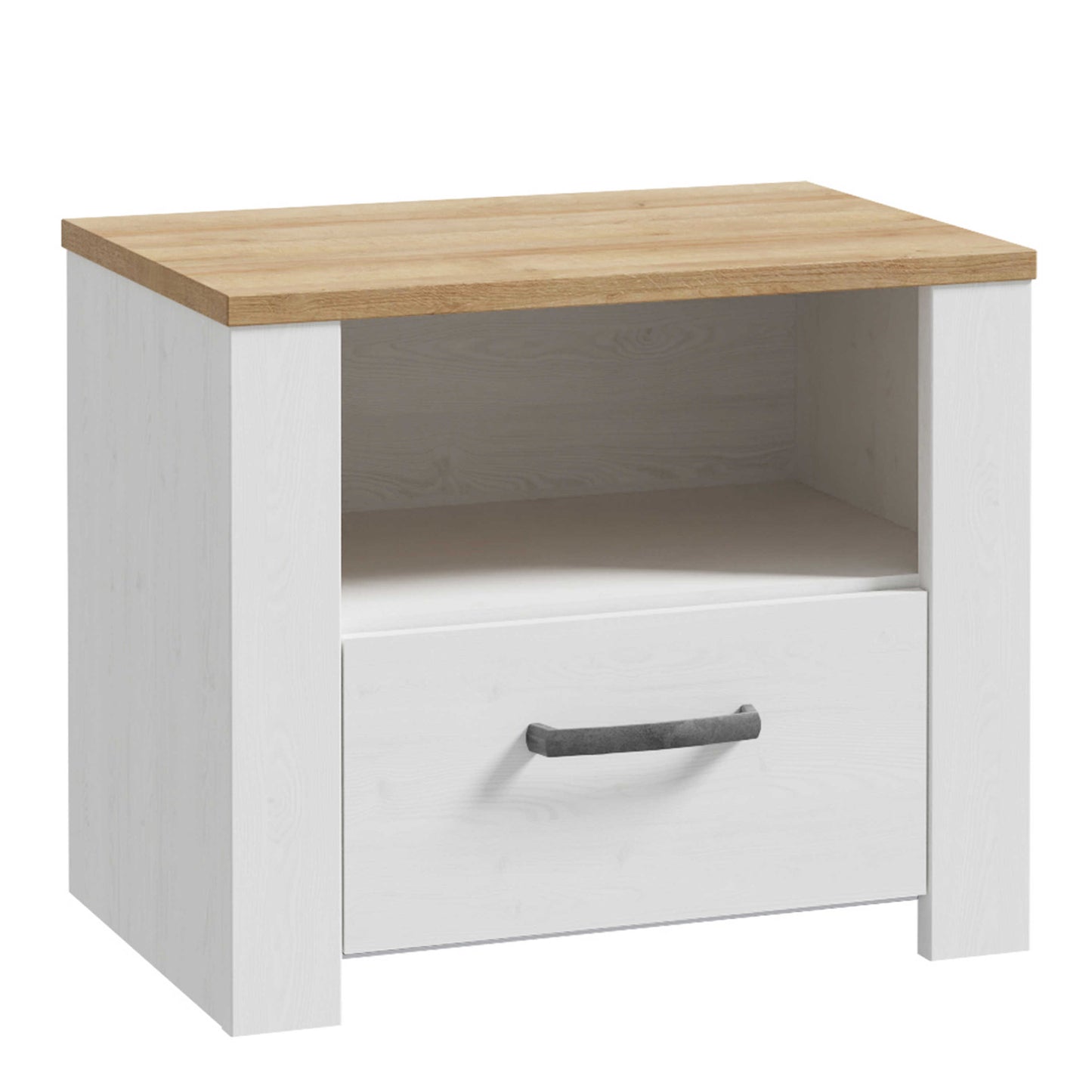Bramblecroft White and Natural Oak Wood 1 Drawer Bedside Table