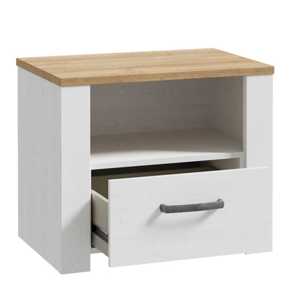 Bramblecroft White and Natural Oak Wood 1 Drawer Bedside Table
