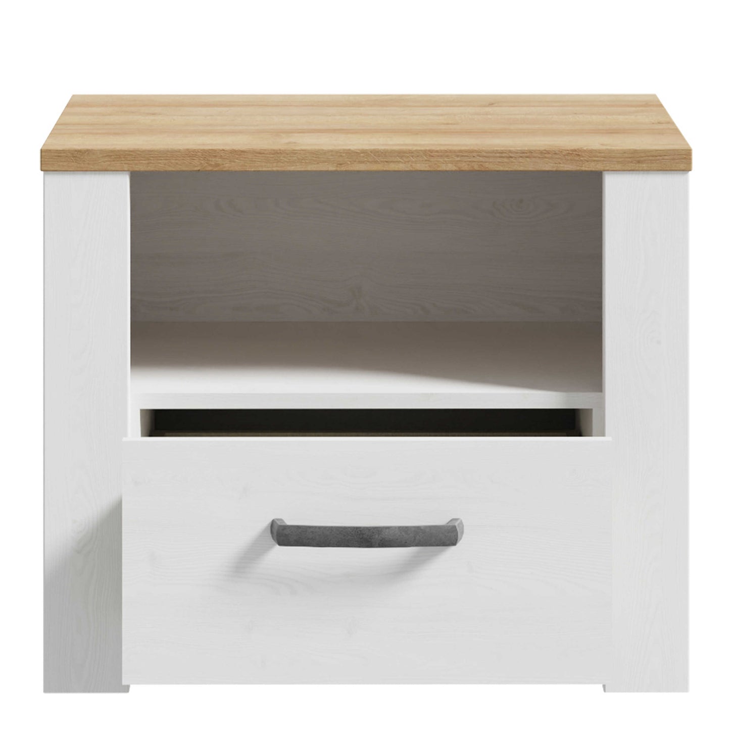 Bramblecroft White and Natural Oak Wood 1 Drawer Bedside Table