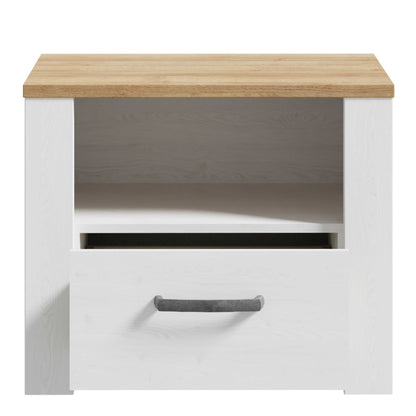 Bramblecroft White and Natural Oak Wood 1 Drawer Bedside Table