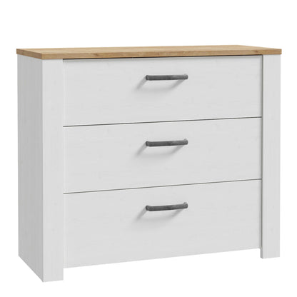 Kyoto White and Natural Oak Wood 3 Drawer Storage Chest