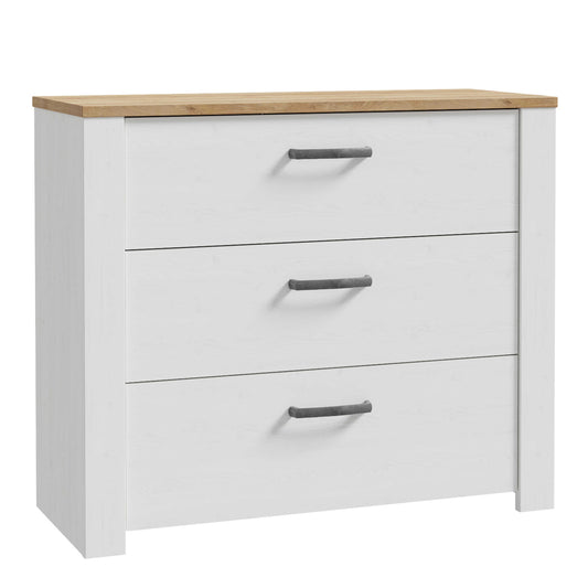 Kyoto White and Natural Oak Wood 3 Drawer Storage Chest