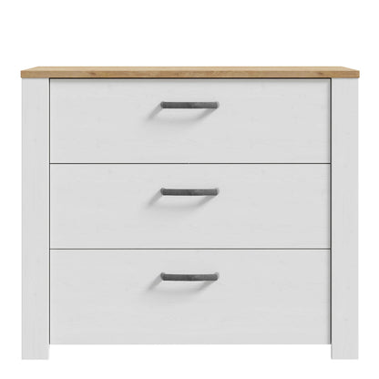 Kyoto White and Natural Oak Wood 3 Drawer Storage Chest
