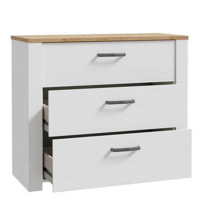 Kyoto White and Natural Oak Wood 3 Drawer Storage Chest
