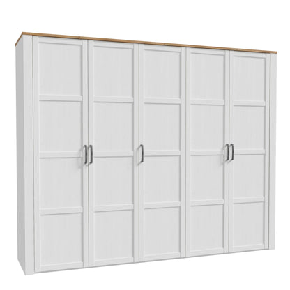 Geneva White Oak 5 Door Wardrobe with Shelves and Hanging Rails