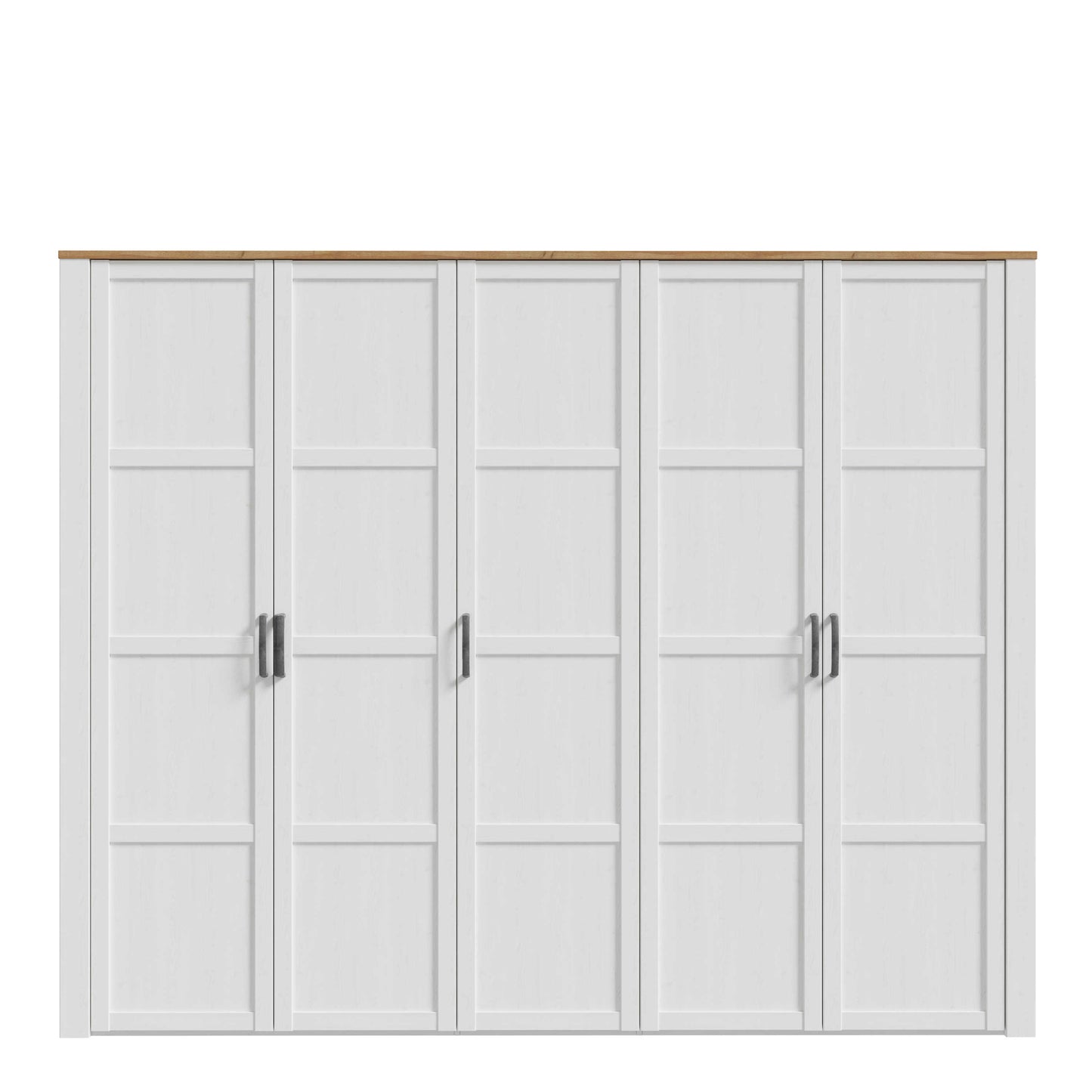 Geneva White Oak 5 Door Wardrobe with Shelves and Hanging Rails