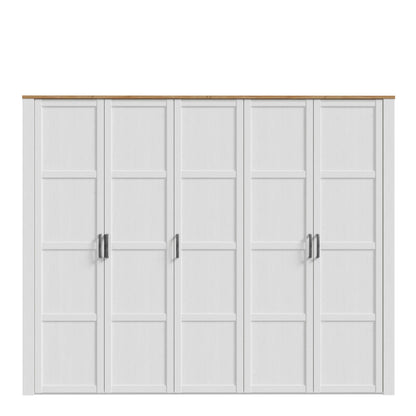 Geneva White Oak 5 Door Wardrobe with Shelves and Hanging Rails