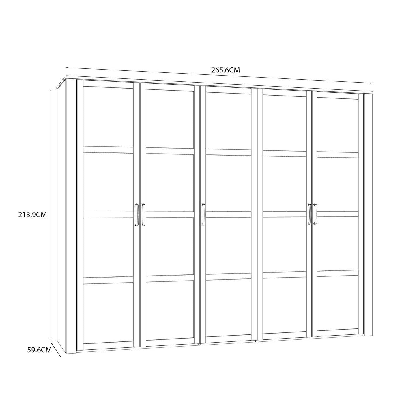 Geneva White Oak 5 Door Wardrobe with Shelves and Hanging Rails