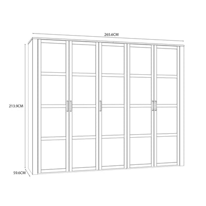 Geneva White Oak 5 Door Wardrobe with Shelves and Hanging Rails