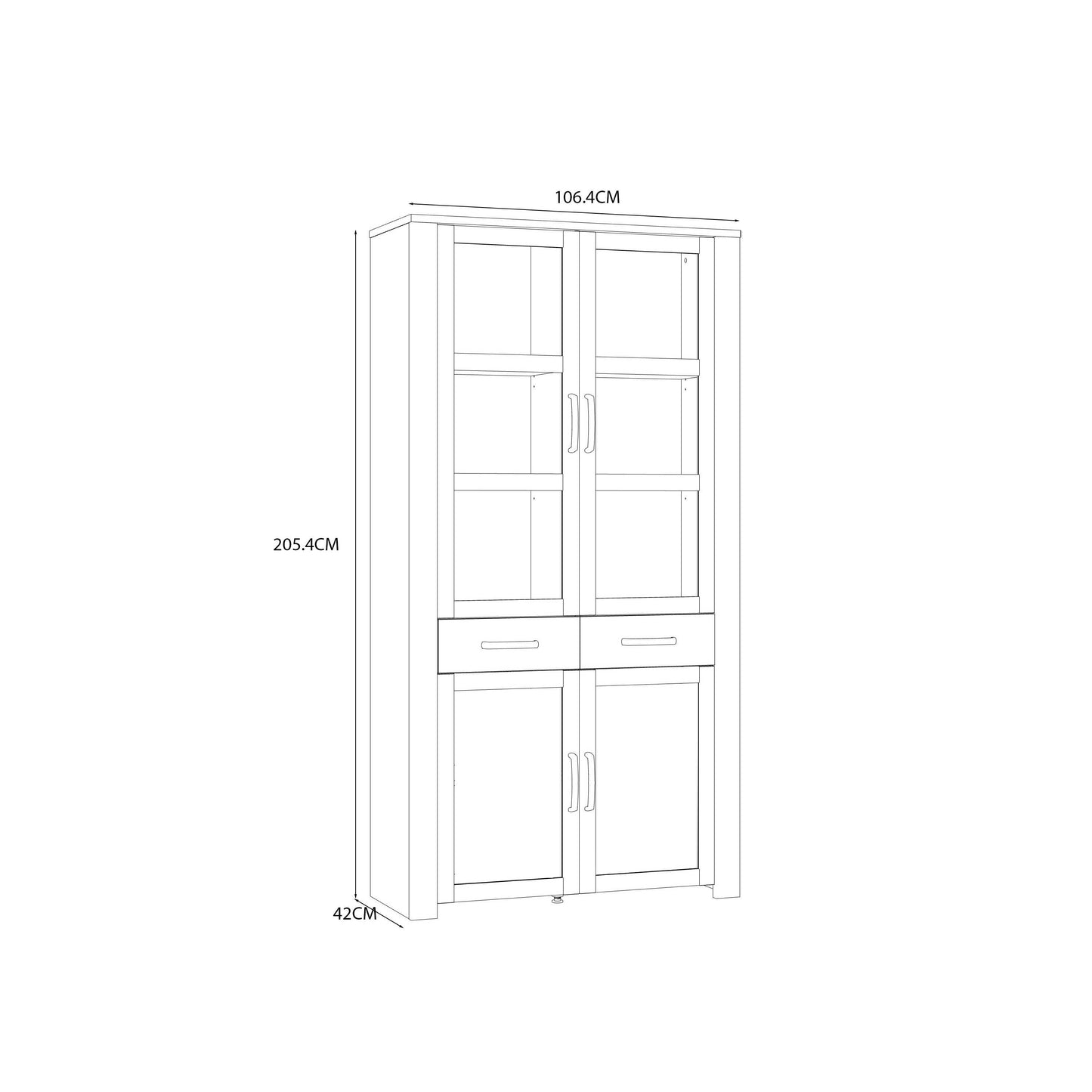Southampton White and Natural Oak Effect Display Cabinet with LED Lighting 4 Door 2 Drawer