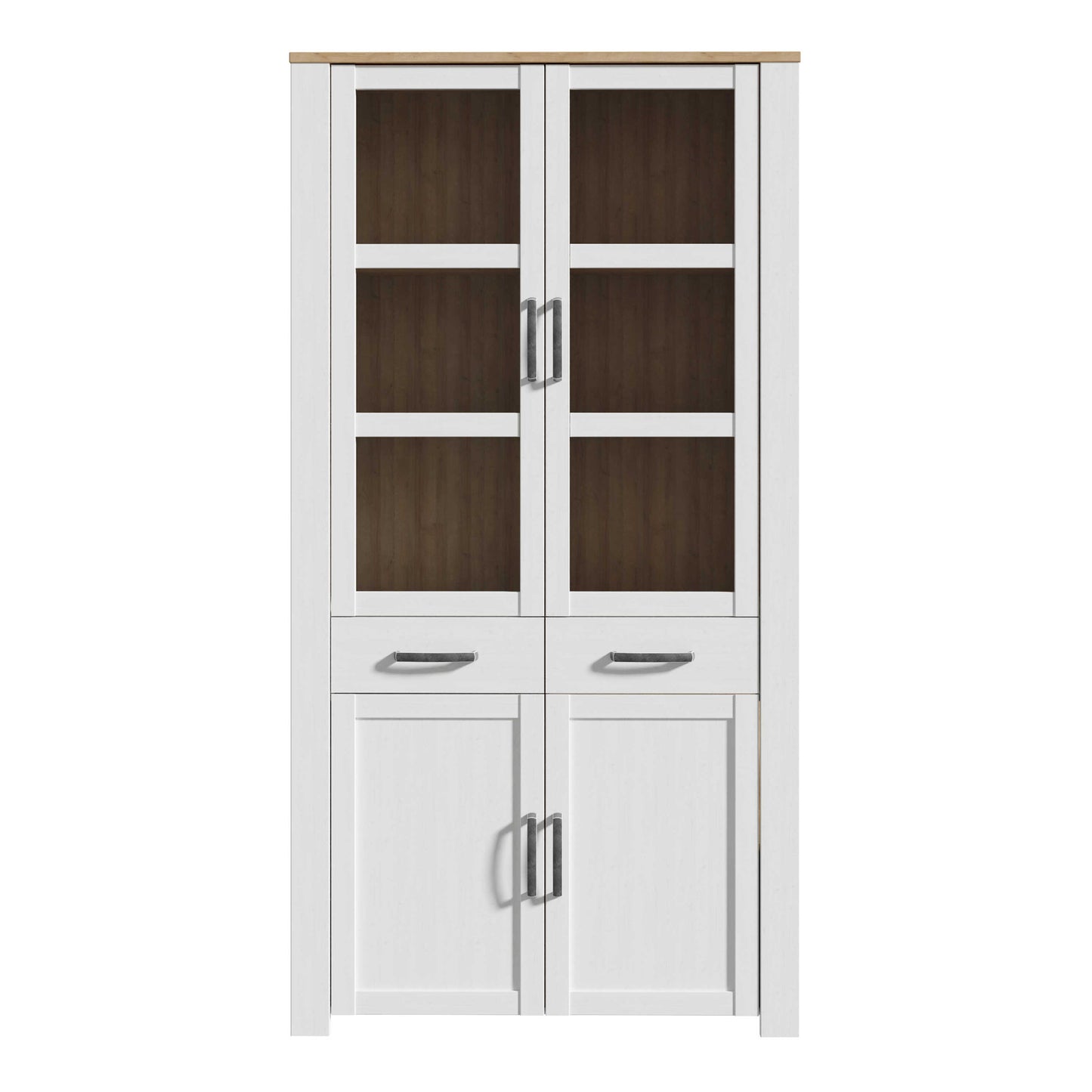 Southampton White and Natural Oak Effect Display Cabinet with LED Lighting 4 Door 2 Drawer