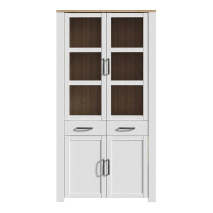 Klampenborg White and Natural Oak Effect Display Cabinet 4 Door 2 Drawer