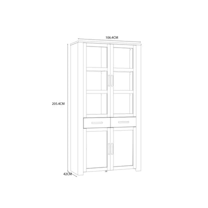Klampenborg White and Natural Oak Effect Display Cabinet 4 Door 2 Drawer