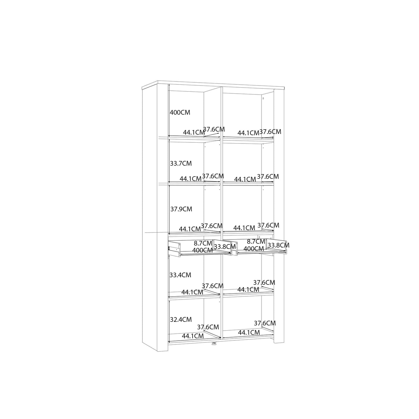 Klampenborg White and Natural Oak Effect Display Cabinet 4 Door 2 Drawer