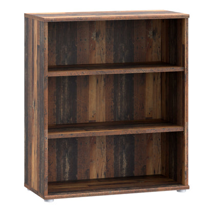 Bucharest Low Wide 2 Shelf Vintage Oak Wooden Bookcase