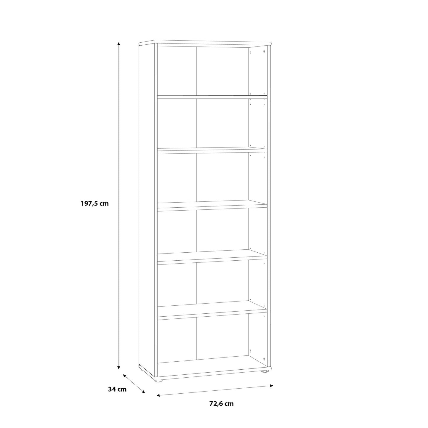 Bucharest Wide 5 Shelf Vintage Oak Wooden Bookcase