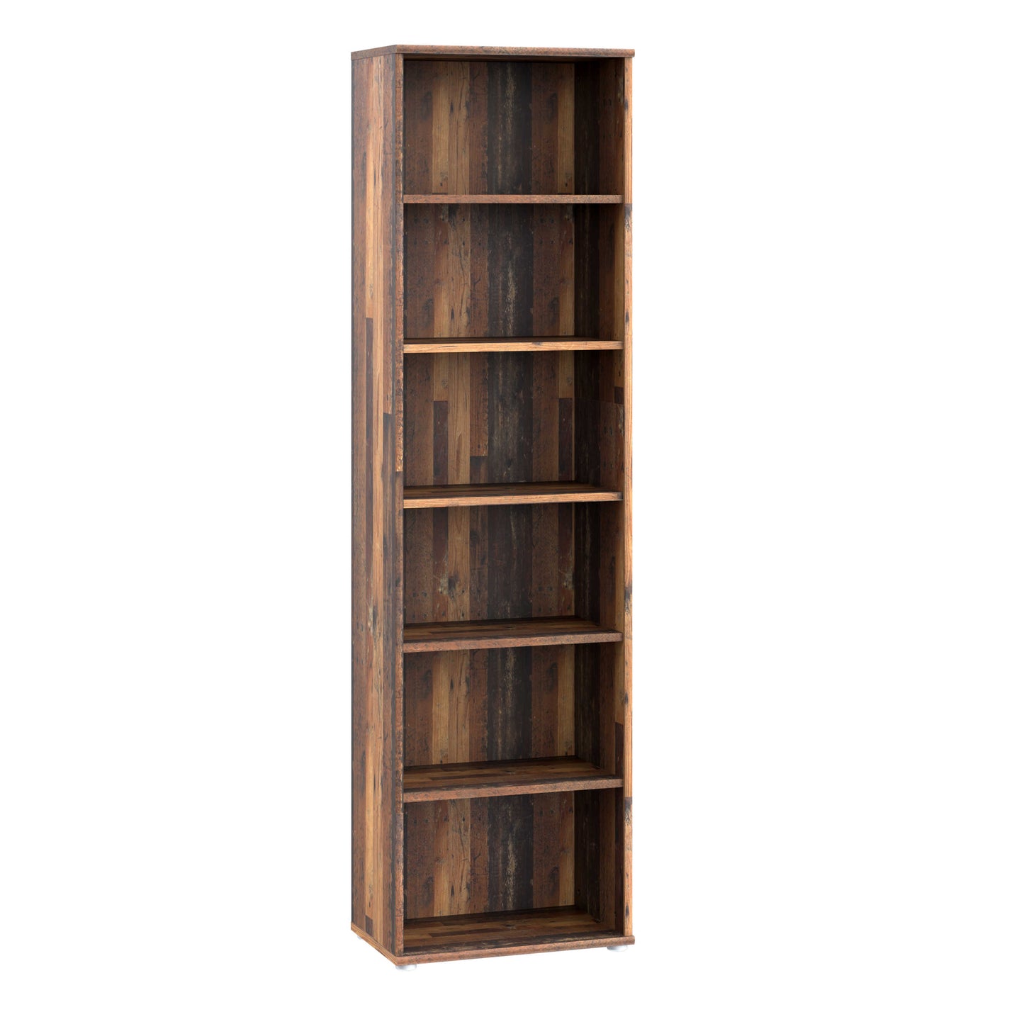 Bucharest Narrow 5 Shelf Vintage Oak Wooden Bookcase