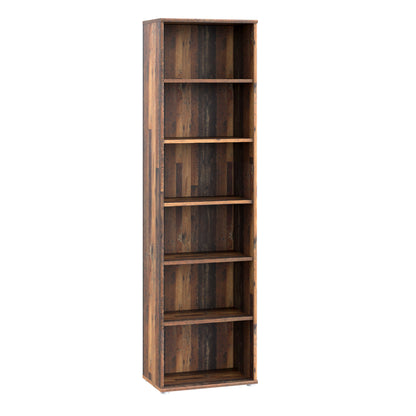 Bucharest Narrow 5 Shelf Vintage Oak Wooden Bookcase