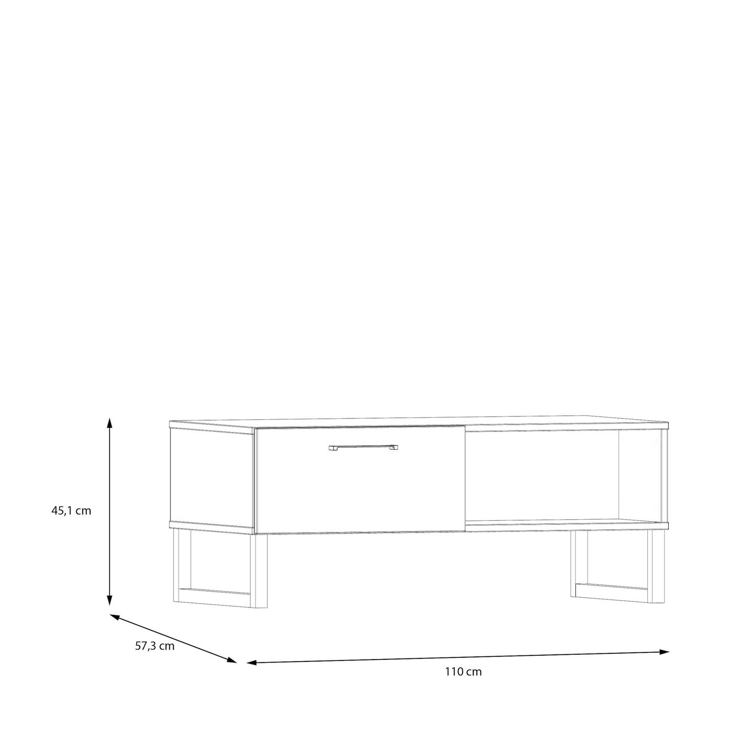 Onyx Light Grey 1 Drawer Coffee Table Open Shelf