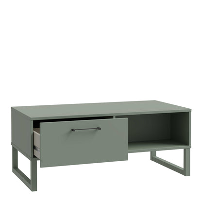 Onyx Sage Green 1 Drawer Coffee Table Open Shelf