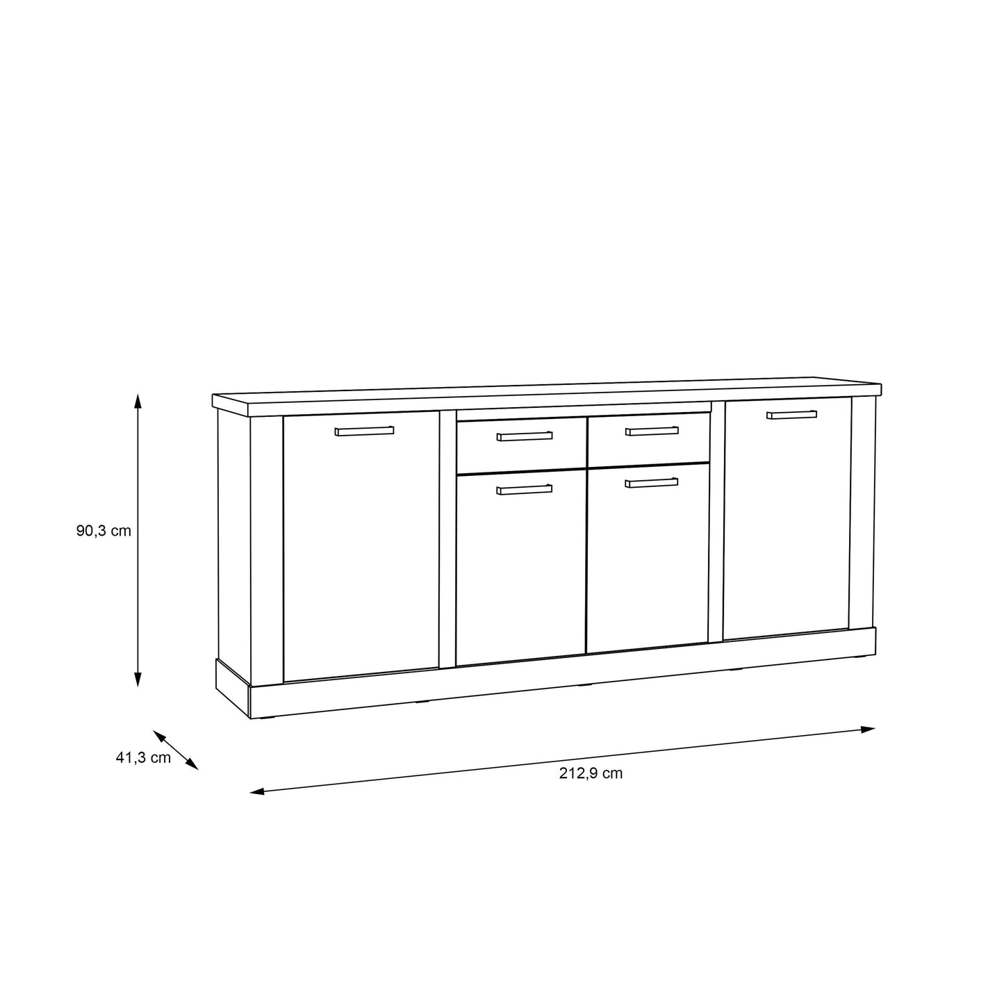 Seoul Artisan Oak Wood 4 Door 2 Drawer Sideboard