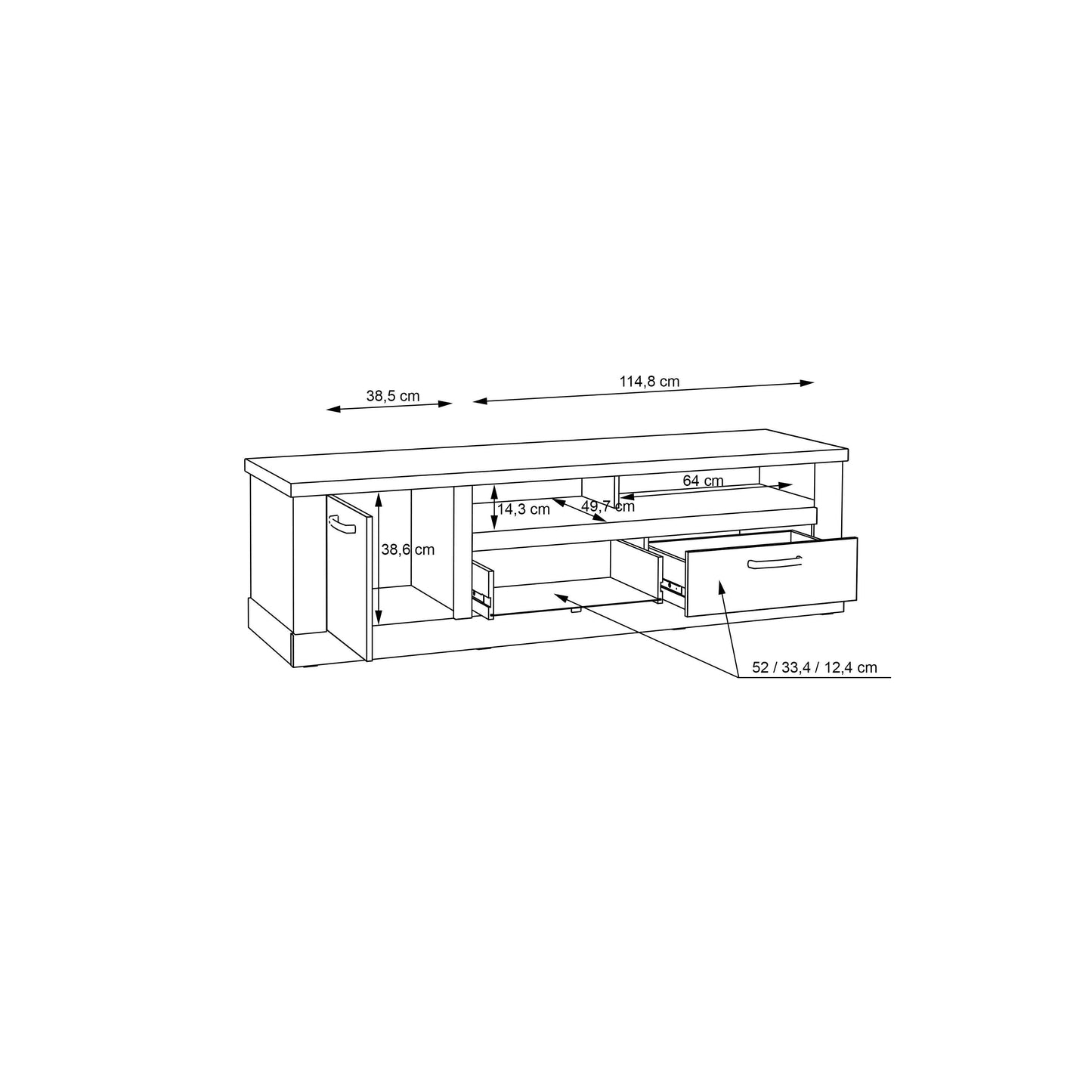 Tampere Artisan Oak TV Unit with Black Handles 1 Door 2 Drawers