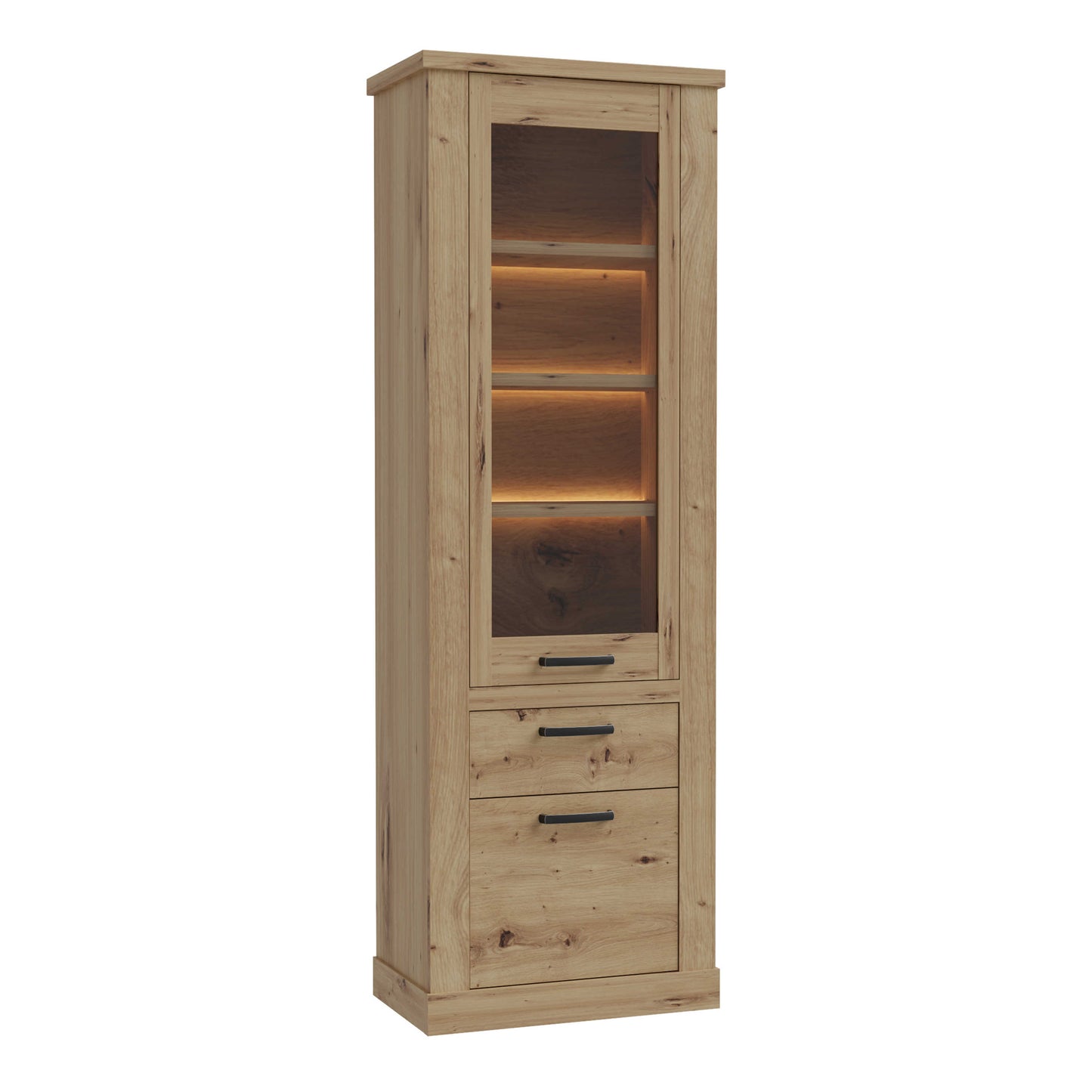 Coppermere Artisan Oak Effect Tall Display Cabinet 2 Doors 1 Drawer
