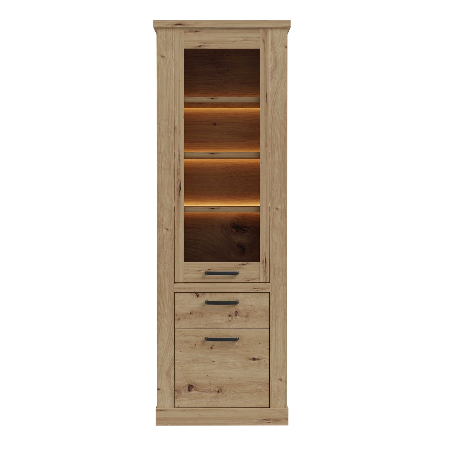Coppermere Artisan Oak Effect Tall Display Cabinet 2 Doors 1 Drawer