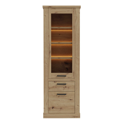 Coppermere Artisan Oak Effect Tall Display Cabinet 2 Doors 1 Drawer