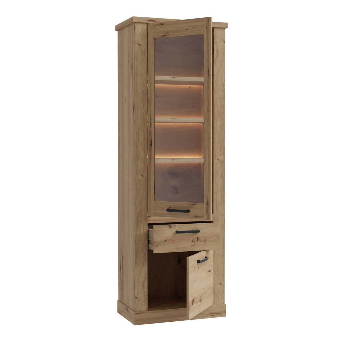 Coppermere Artisan Oak Effect Tall Display Cabinet 2 Doors 1 Drawer