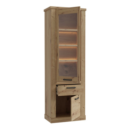Coppermere Artisan Oak Effect Tall Display Cabinet 2 Doors 1 Drawer