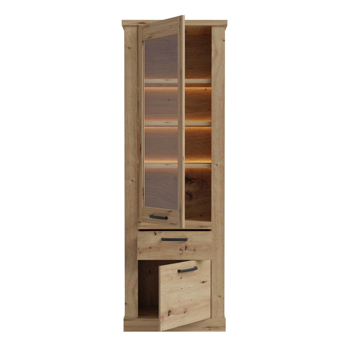 Coppermere Artisan Oak Effect Tall Display Cabinet 2 Doors 1 Drawer