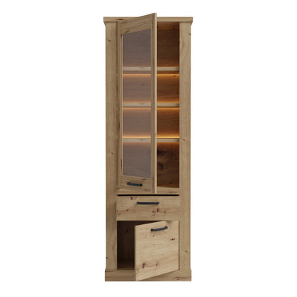 Coppermere Artisan Oak Effect Tall Display Cabinet 2 Doors 1 Drawer