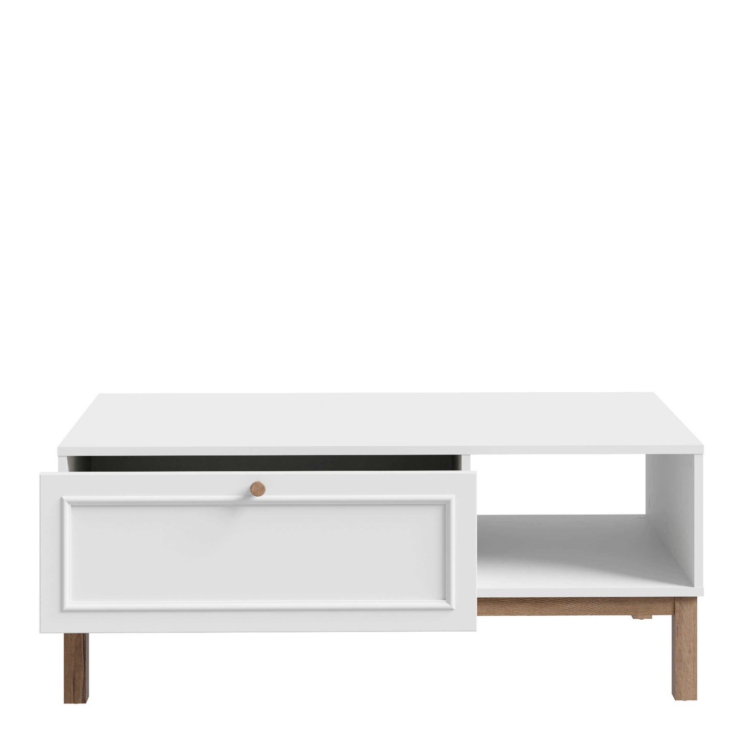 Pebblewick White 1 Drawer Coffee Table Oak Wood Legs