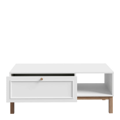 Pebblewick White 1 Drawer Coffee Table Oak Wood Legs
