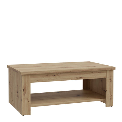 Brimble Artisan Oak Wood Rising Coffee Table Bottom Shelf