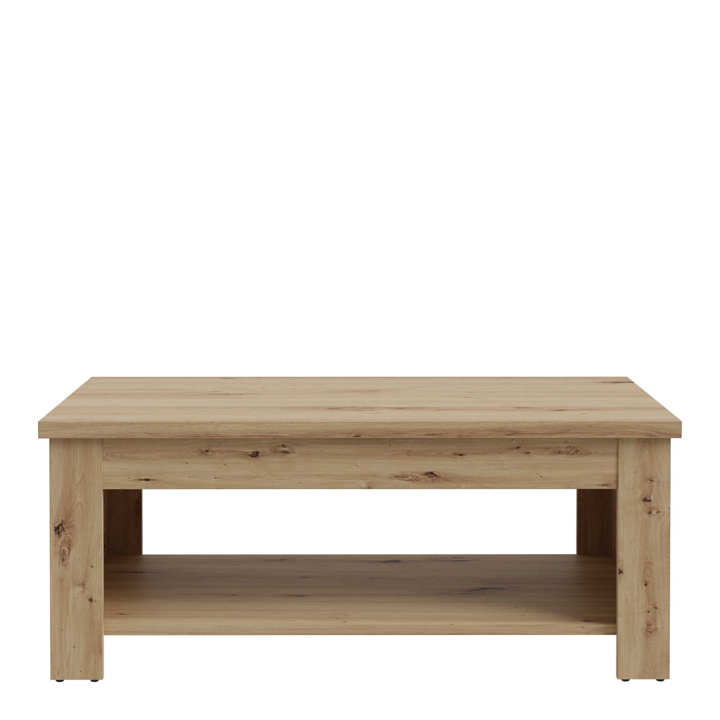 Brimble Artisan Oak Wood Rising Coffee Table Bottom Shelf