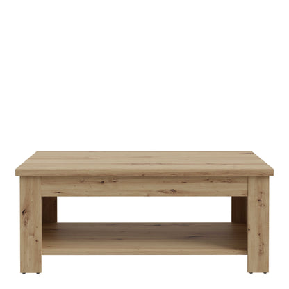 Brimble Artisan Oak Wood Rising Coffee Table Bottom Shelf