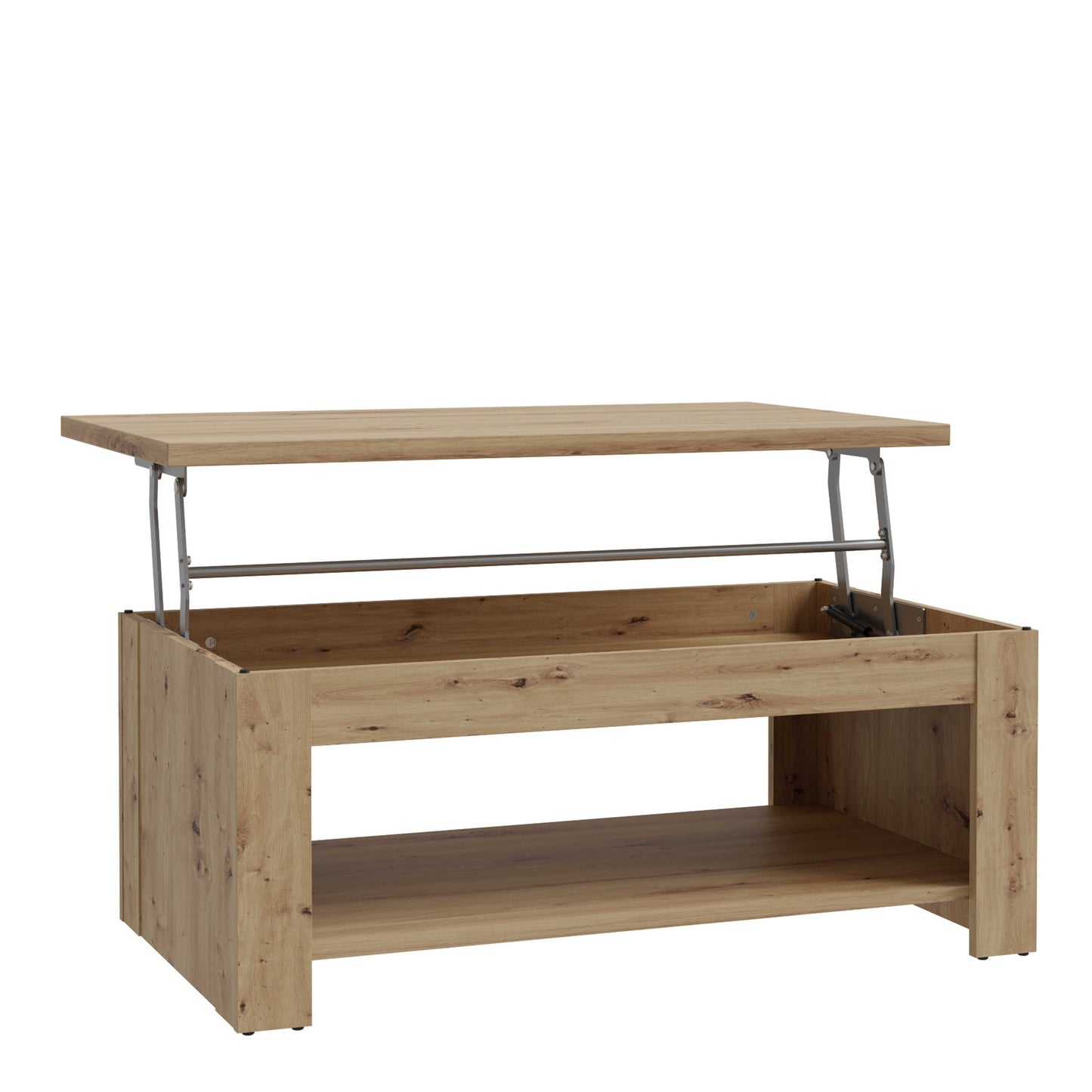 Brimble Artisan Oak Wood Rising Coffee Table Bottom Shelf
