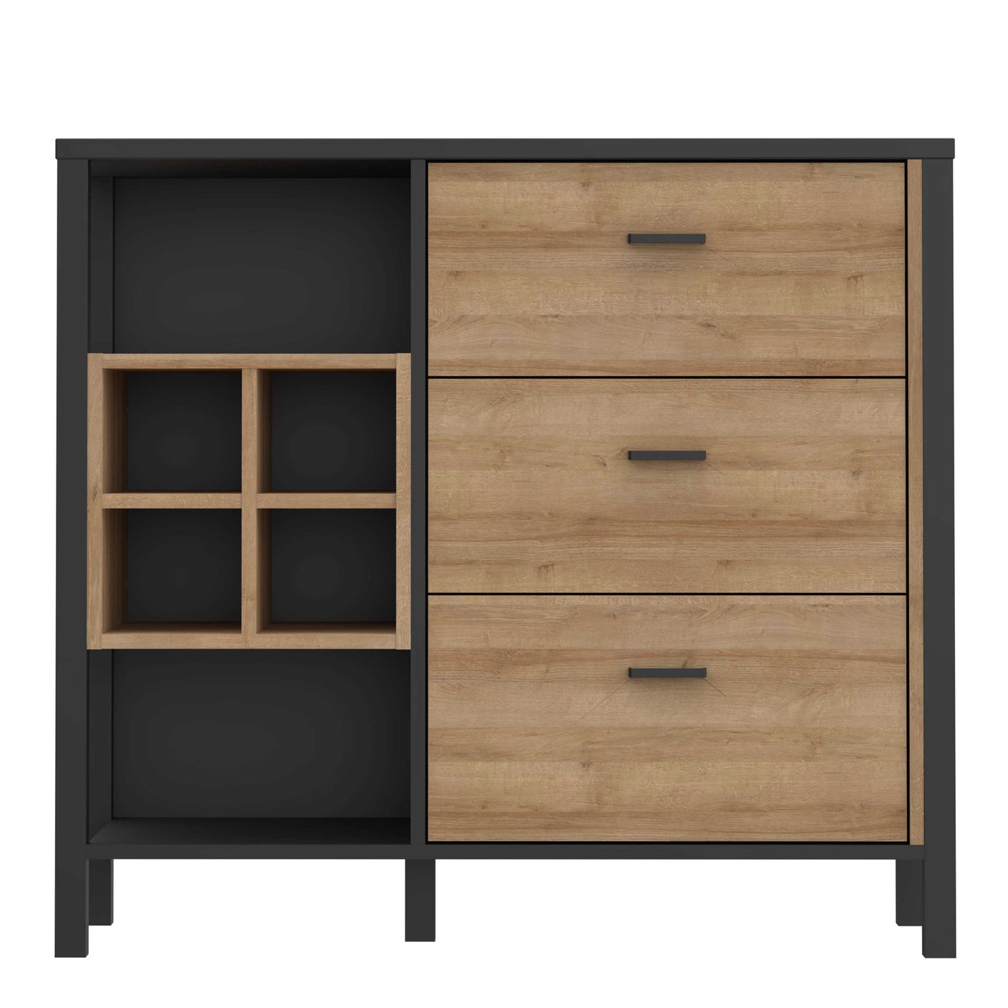 Yokohama Black and Natural Oak Wood 3 Drawer Display Chest Bar Cabinet